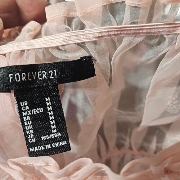 Sheer Peach Organza Puff Sleeve Smocked Crop Top - Forever 21 - Size M - Picture 4 of 5